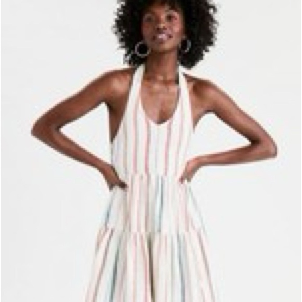 American Eagle Outfitters Halter Mini Dress in White with Red and Blue Stripes